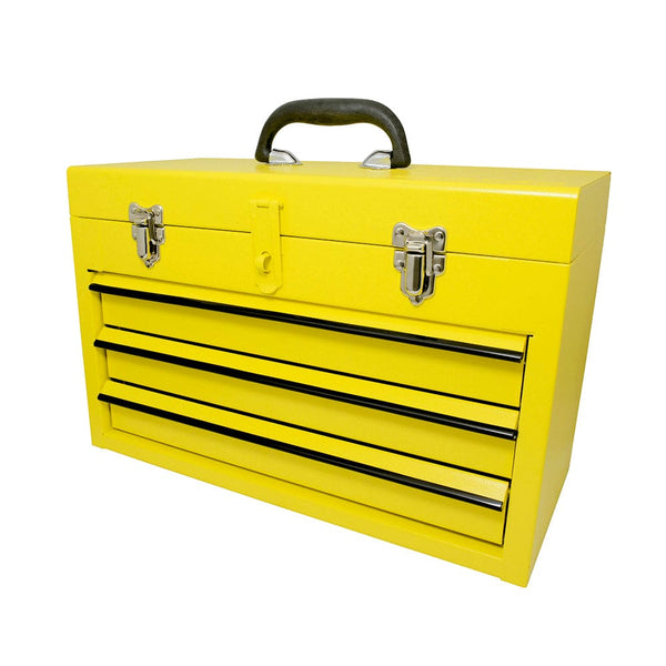 Caja portaherramientas metálica color amarillo con 3 gavetas 11" x 18" x 9" Surtek