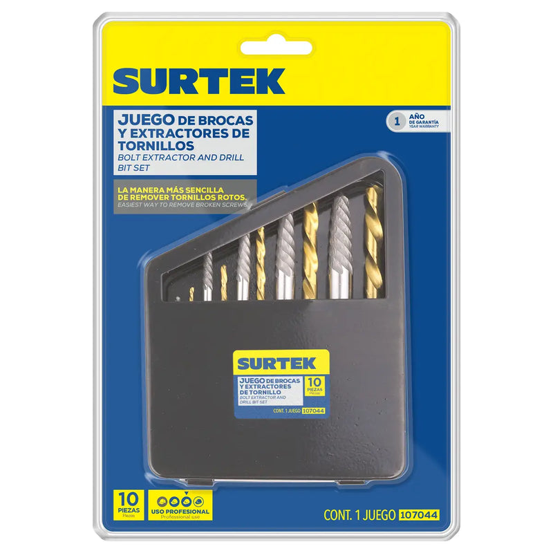 Juego de extractor para tornillos con brocas, 10 piezas Surtek