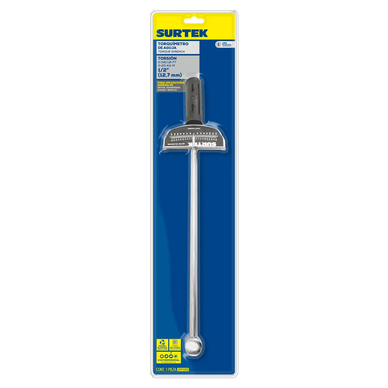 Torquímetro de aguja una escala cuadro de 1/2", 0-140 ft-lb Surtek