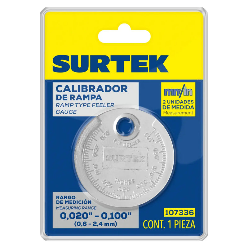 Calibrador tipo rampa para bujía 0.020" a 0.10" Surtek