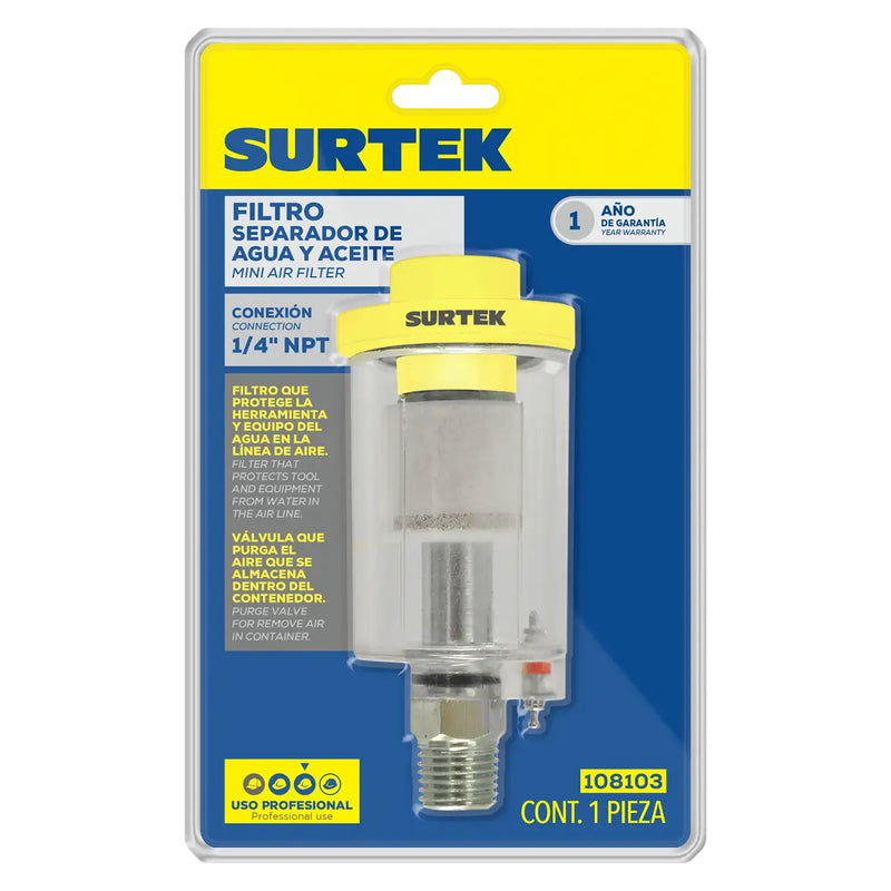Filtro separador agua y aceite 1/4" NPT Surtek