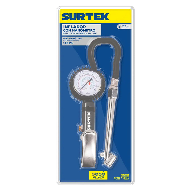 Inflador con manómetro 1/4" NPT Surtek