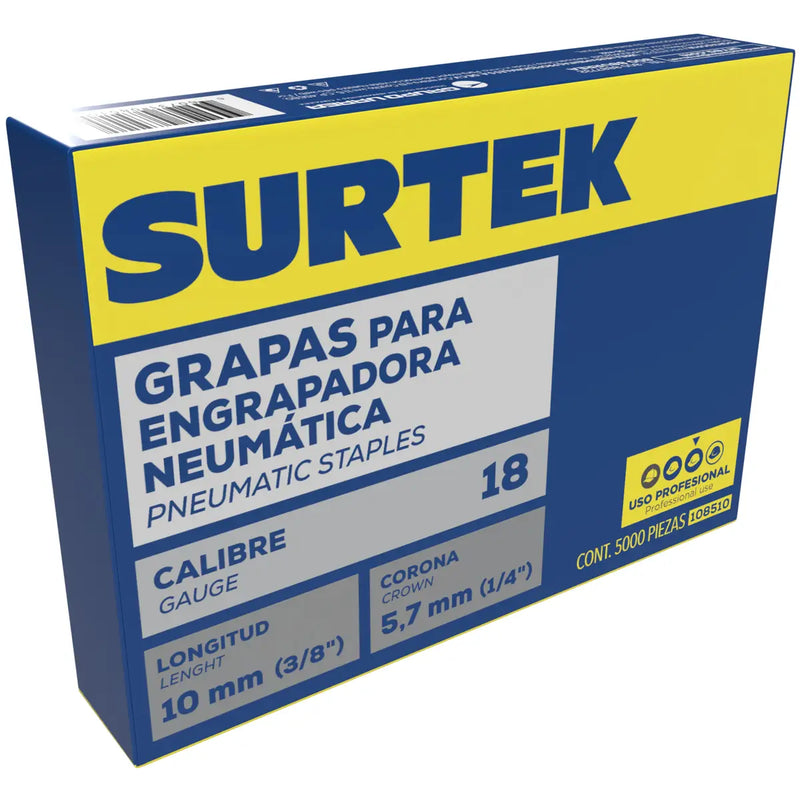 Grapas para engrapadora neumática, 5000 piezas calibre 18, 1/4" x 3/8" Surtek