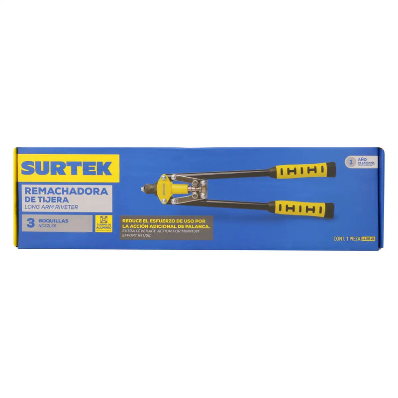 Remachadora tipo tijera de brazos largos con mango de neopreno Surtek