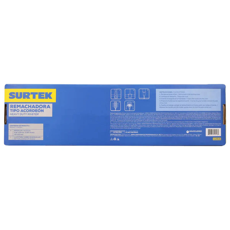 Remachadora tipo tijera de brazos largos con mango de neopreno Surtek