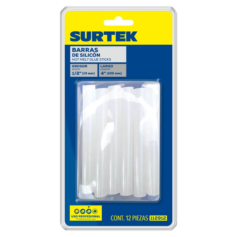 Barra de silicón 1/2" x 10 cm, 12 piezas en blíster Surtek