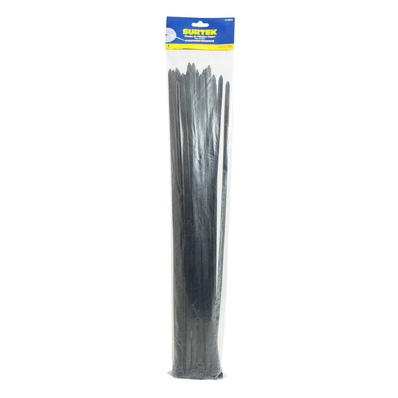 Cinchos plásticos 203 x 4.6 mm, tensión 22 Kg de 50 piezas color negro Surtek