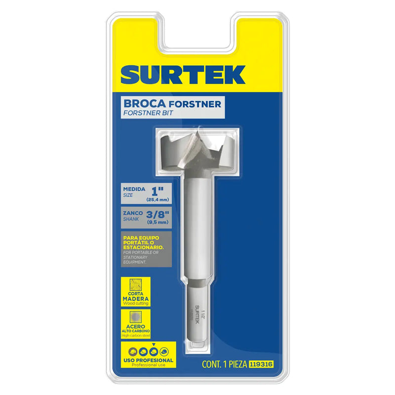 Broca para madera de acero forstner 1" zanco de 7/16" Surtek