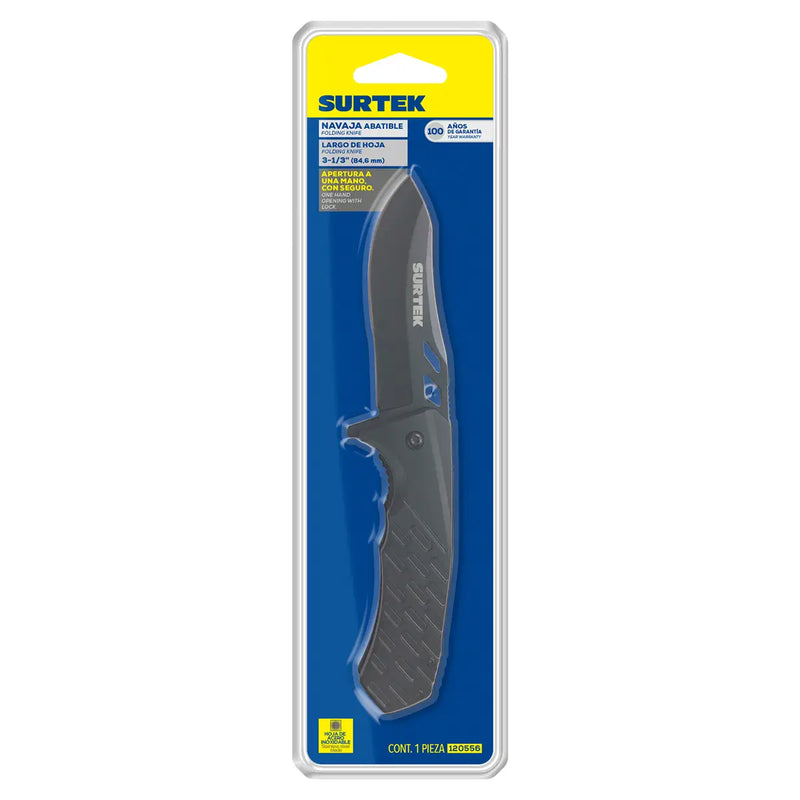 Navaja abatible de acero inoxidable con mango de plástico hoja dentada de 3-1/4" Surtek