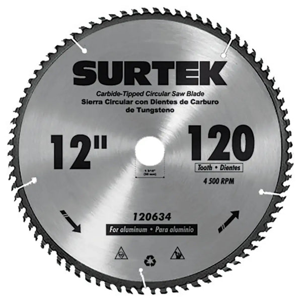 Disco para sierra circular para corte aluminio 120 dientes, 12" Surtek