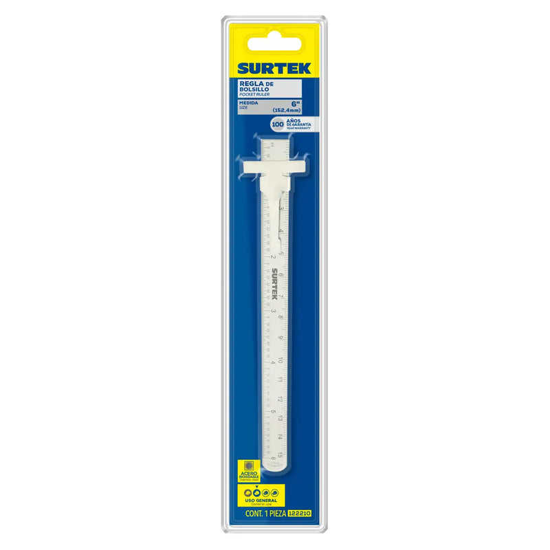 Regla de bolsillo de acero inoxidable 6" Surtek