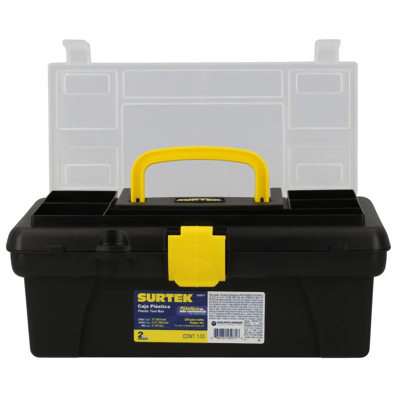 Caja portaherramientas plástica con broches plásticos y organizador 12" x 6" x 5" Surtek