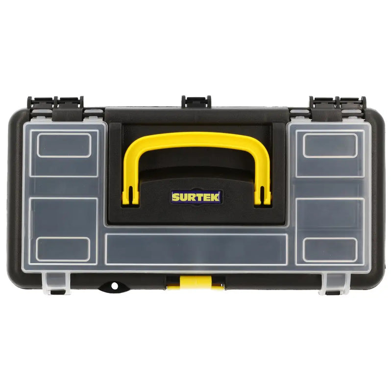 Caja portaherramientas plástica con broches plásticos y organizador 12" x 6" x 5" Surtek