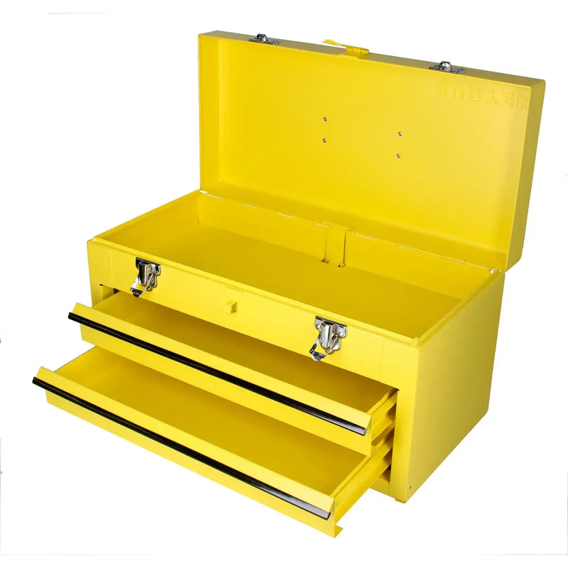 Caja portaherramientas metálica color amarillo con 2 gavetas 18" x 9" x 11" Surtek