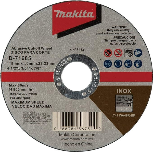 Disco Para Corte Metal Fino Makita 4 1/2 In D-71685