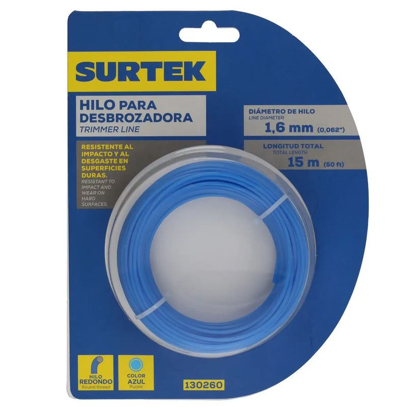 Nailon para desbrozadora en blíster, 1.65 mm x 15 m Surtek