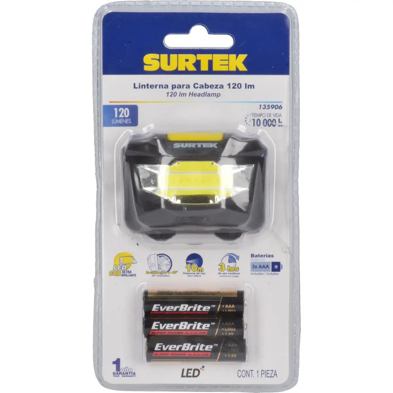 Linterna de LED para cabeza a baterías 3 pilas "AAA" de 120 lm Surtek