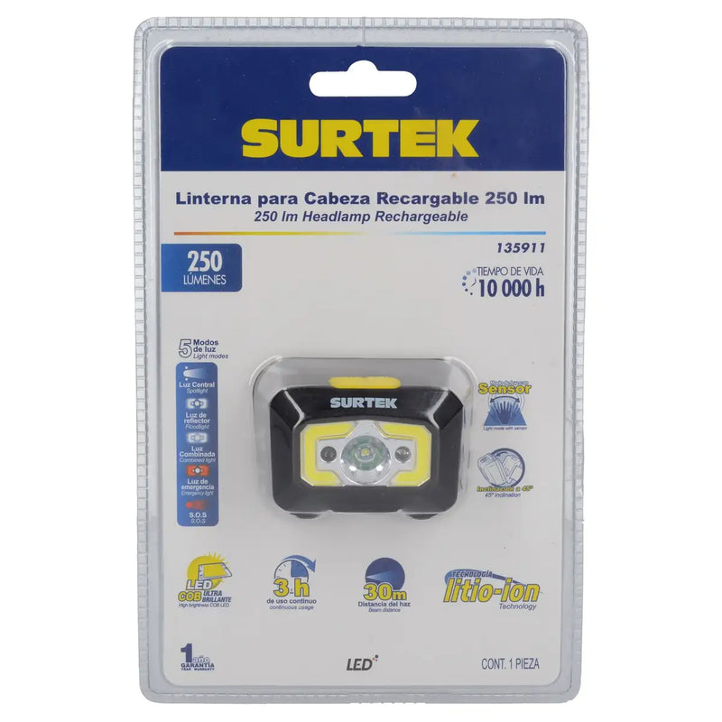 Linterna de LED para cabeza recargable de 250 lm Surtek