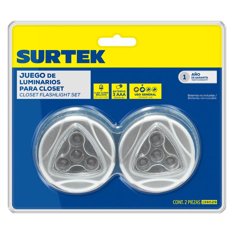 Lámpara de LED para clóset 3 pilas "AAA", 2 piezas, 30 lm Surtek