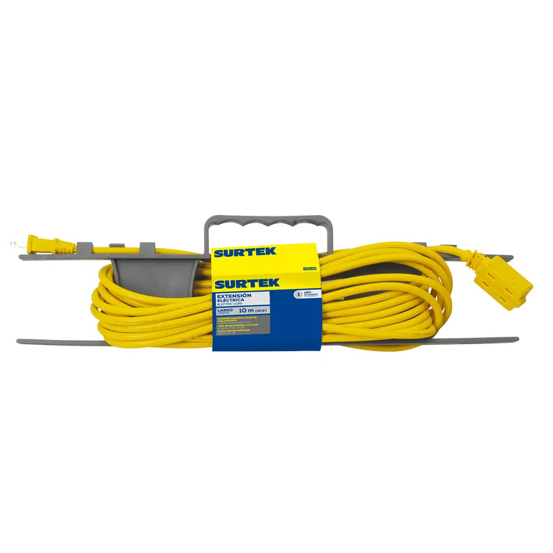 Extensión eléctrica uso rudo polarizada color amarillo, 10 m Surtek