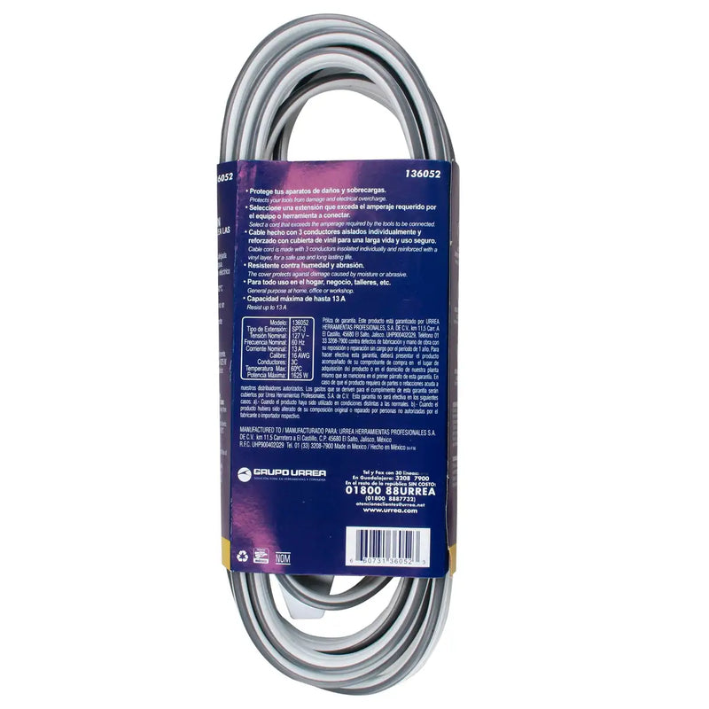 Extensión eléctrica plana aterrizada color amarillo, 3 m Surtek