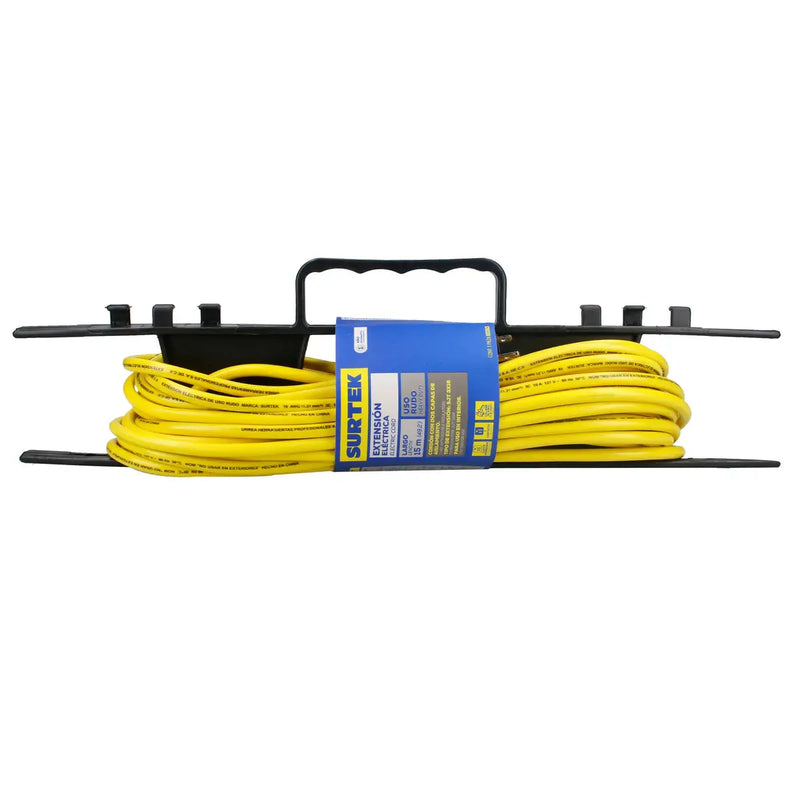 Extensión eléctrica uso rudo aterrizada color amarillo, 15 m Surtek