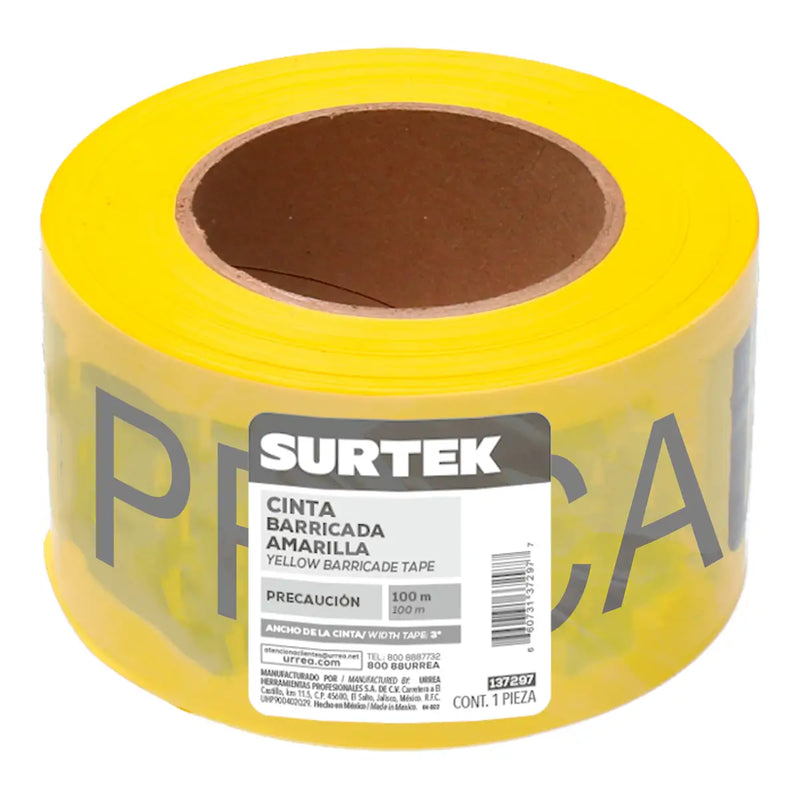Cinta para barricada "PRECAUCION" ancho 3" de 100 m Surtek