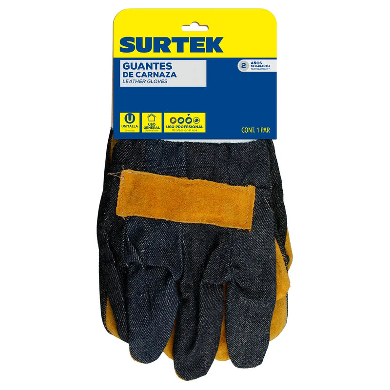 Guantes tipo payaso de piel de carnaza y algodón unitalla Surtek