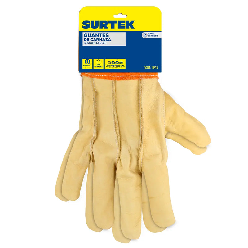 Guantes tipo operador de piel de vacuno con puño de carnaza unitalla Surtek