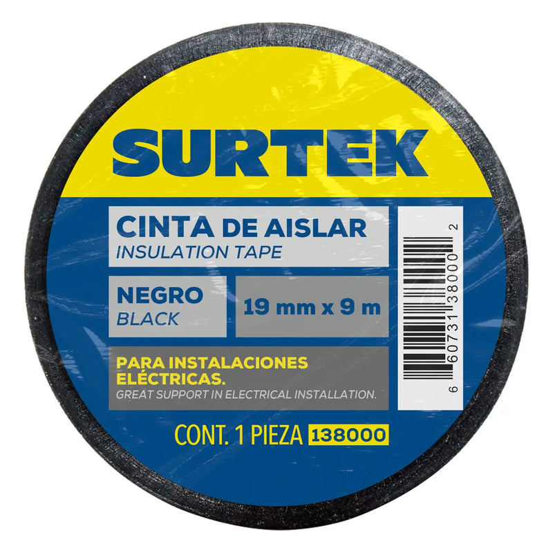Cinta para aislar negra 19 mm x 9 m Surtek