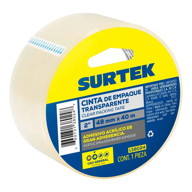 Cinta transparente de acrílico para empacar 2" x 40 m Surtek