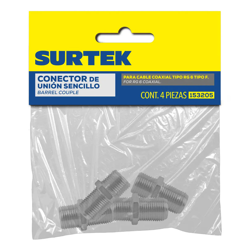 Cople para cable coaxial RG6 tipo barril, 4 piezas Surtek