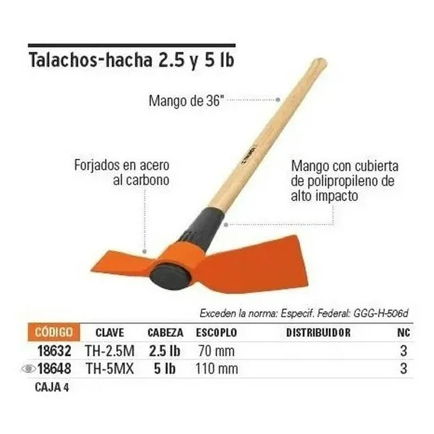 Talacho con hacha y mango 5 lbs