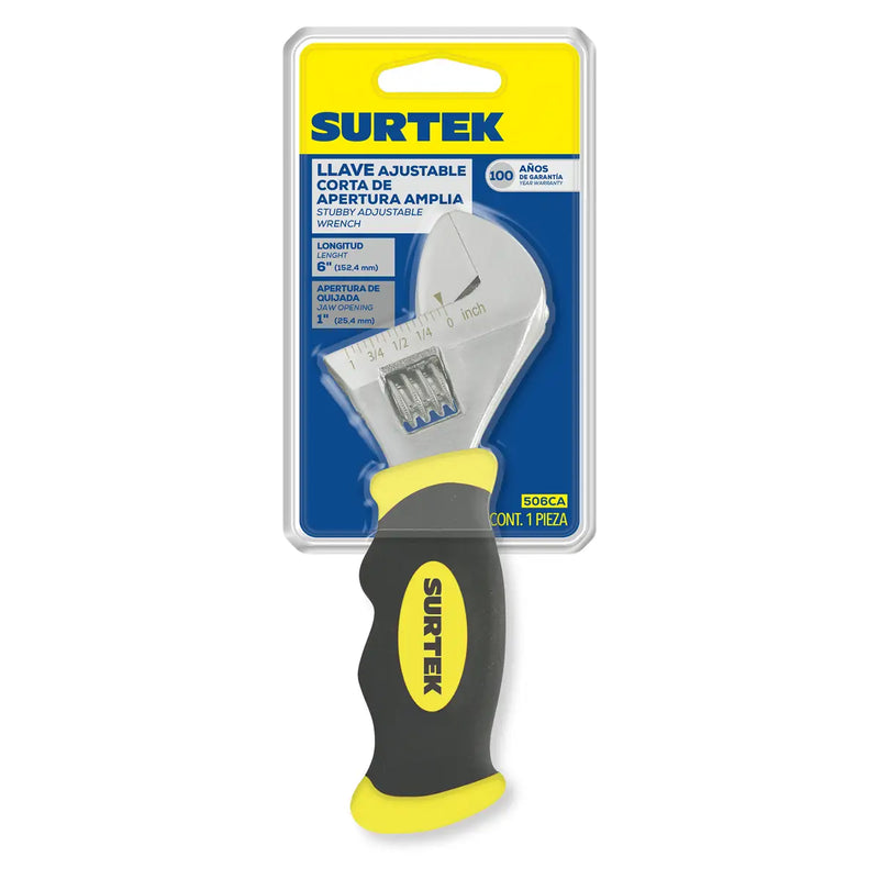 Llave ajustable cromada corta con mango grip 6" Surtek