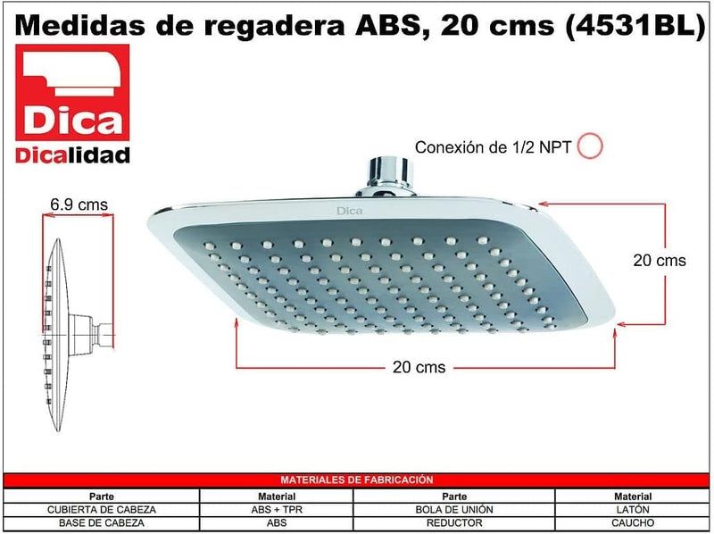 Regadera 8 pulgadas