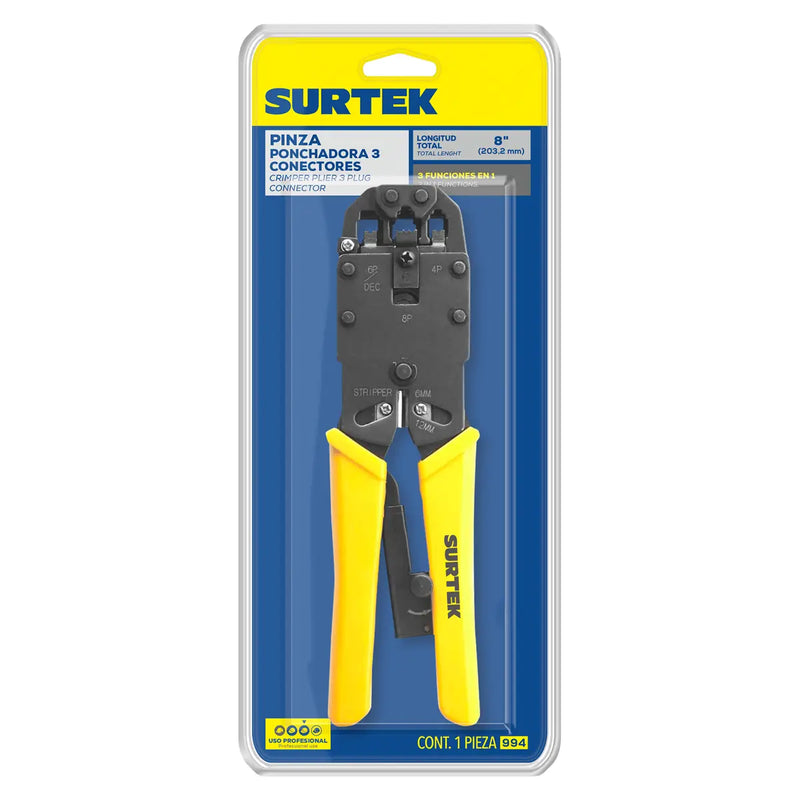 Pinza ponchadora modular 8" para conectores RJ45, RJ12, RJ9 Surtek
