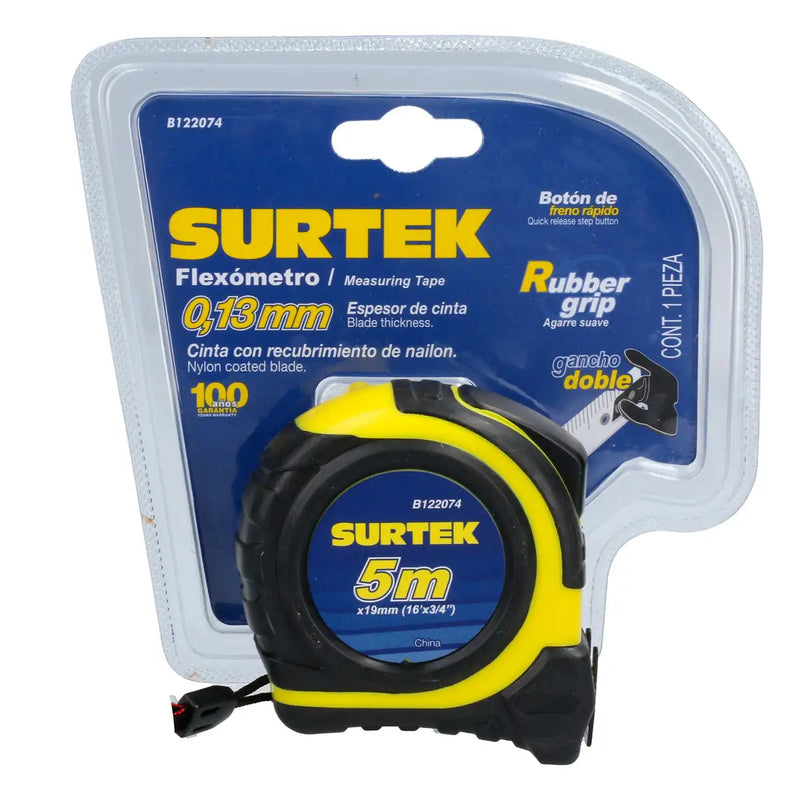 Flexómetro con carcasa rubber grip 5 m x 3/4" Surtek