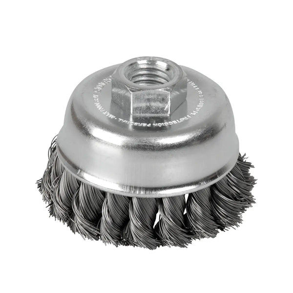 Carda copa trenzada alambre delgado 4" x 0.35 mm con rosca 5/8" Surtek