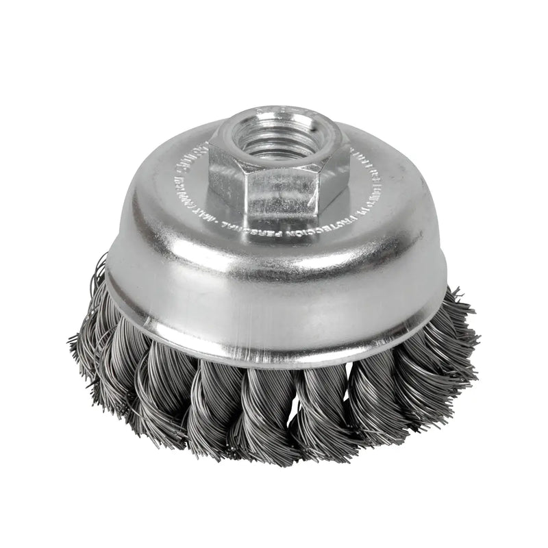 Carda copa trenzada alambre delgado 4" x 0.35 mm con rosca 5/8" Surtek