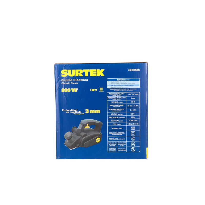 Cepillo eléctrico con perilla de ajuste de profundidad de 0 a 3 mm, 3-1/4", 800 W Surtek
