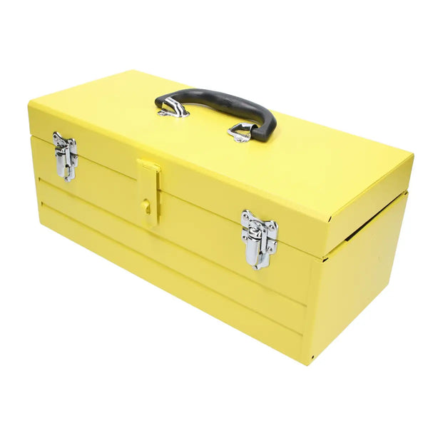 Caja portaherramientas metálica color amarillo con charola 16" x 7" x 6" Surtek