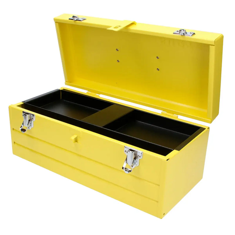 Caja portaherramientas metálica color amarillo con charola 16" x 7" x 6" Surtek