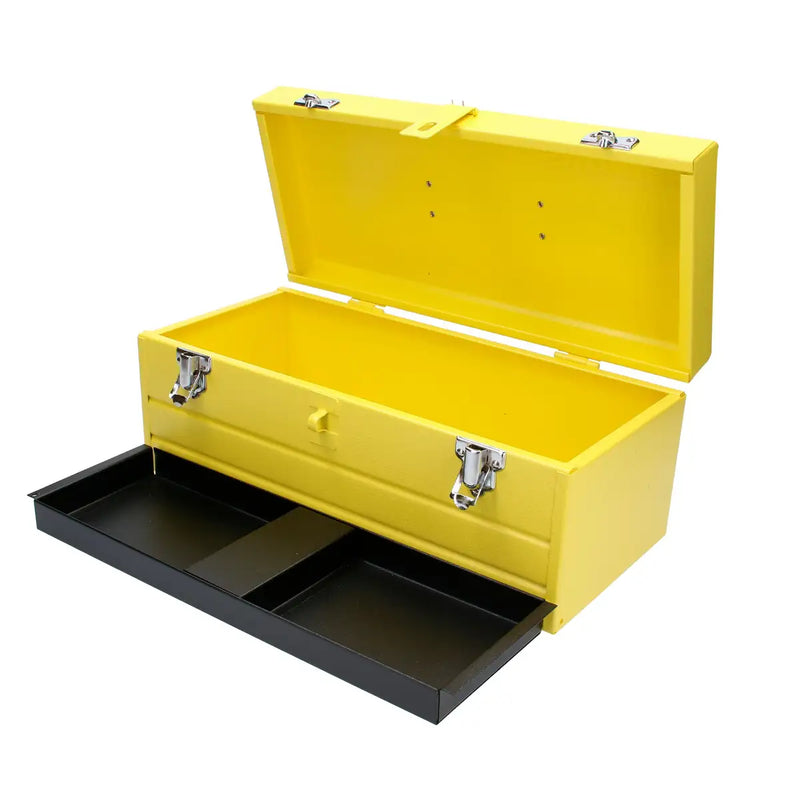 Caja portaherramientas metálica color amarillo con charola 16" x 7" x 6" Surtek