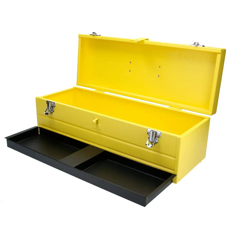 Caja portaherramientas metálica color amarillo con charola 19" x 7" x 6" Surtek