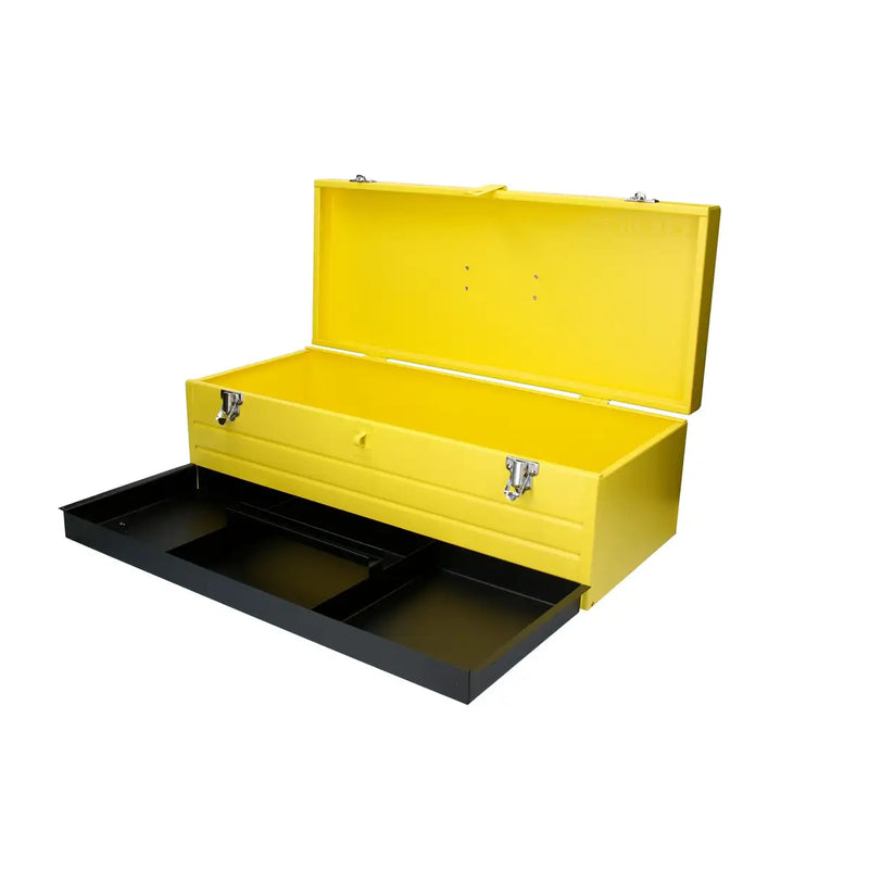 Caja portaherramientas metálica color amarillo con charola 23" x 9" x 7" Surtek