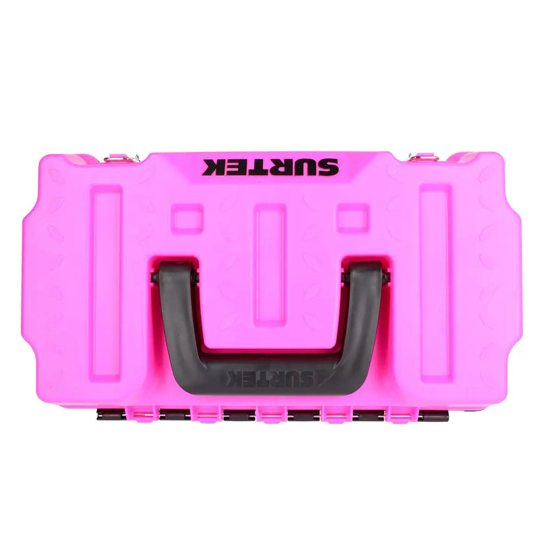 Caja portaherramientas plástica con broches metálicos y tapa rosa 17" x 9" x 8" Surtek