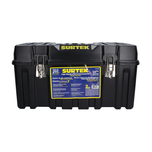 Caja portaherramientas plástica con broches metálicos 21" x 10" x 10" Surtek