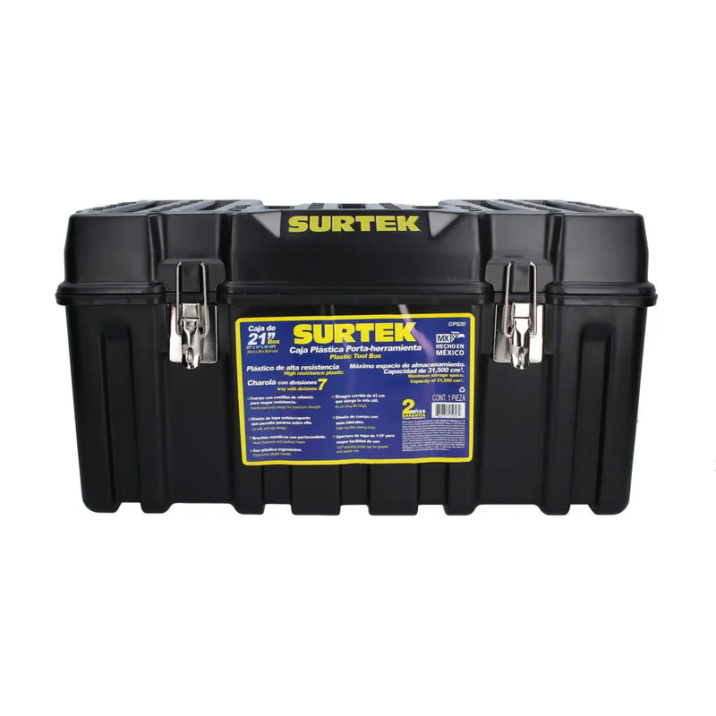 Caja portaherramientas plástica con broches metálicos 21" x 10" x 10" Surtek