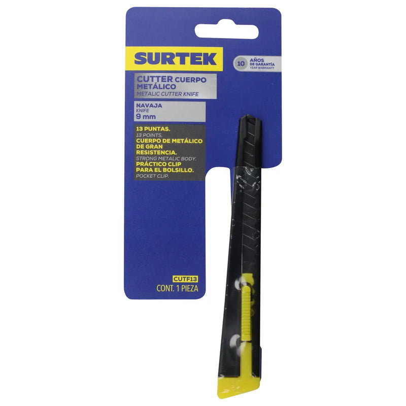 Cutter con cuerpo metálico de 9 mm, cambio automático de navaja Surtek