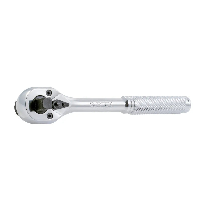 Matraca triple para dados cuadro de 1/4", 3/8", y 1/2", cabeza tipo pera, mango moleteado Surtek